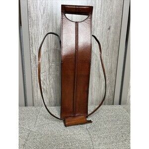 Leather Wine Bottle Carrier Handcrafted Tote Brown Shoulder Strap